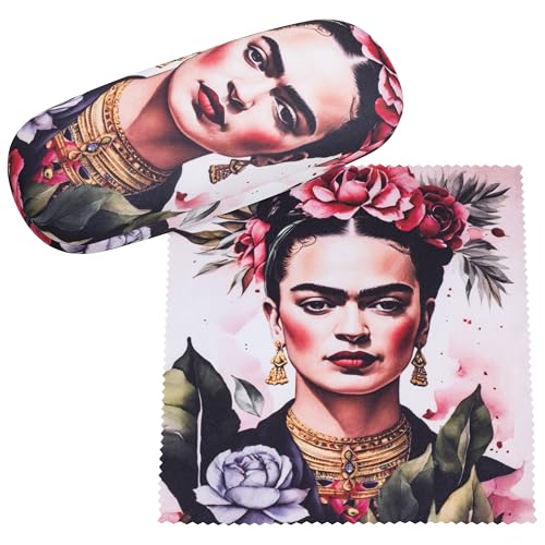 VON LILIENFELD Brillenetui Frida Kahlo: Portrait Etui Brille Mikrofaser Brillenputztuch Brillenbox Stabiles Hardcase Set mit Stoff bezogen