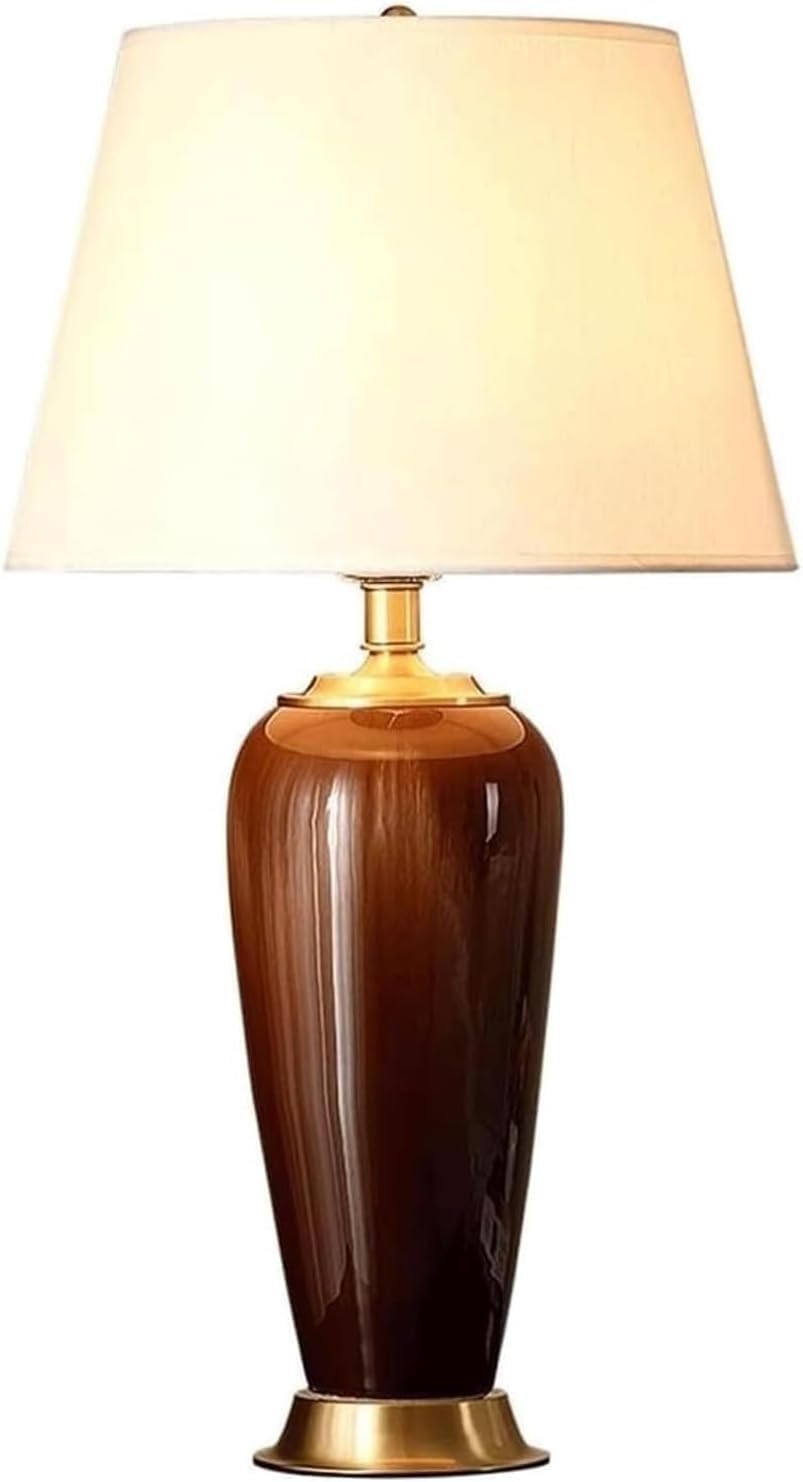 DFAEEKIYO Table Lamp Fabric Lampshade Bedside Nightstand Lamps(Brown)