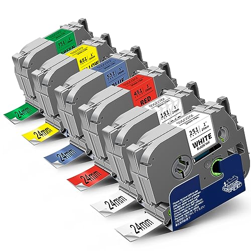 6-pack 24mm laminated label tape for Brother P-Touch