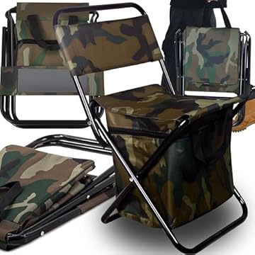 Retoo Sedia da campeggio pieghevole da pescatore, sedia pieghevole da pesca, sedia da giardino, sedia relax in tessuto Oxford, supporto custodia, 34 x 25 x 58 cm, motivo mimetico, verde
