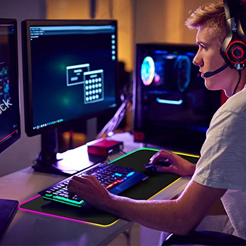 ARCHEER Tappetino Mouse Gaming, RGB Gaming Tappetino 800x300 mm Tappetino Mouse Gaming XXL con 12 RGB Effetti Luce Superficie Impermeabile Liscio e Base Gomma Antiscivolo per PC e Laptop