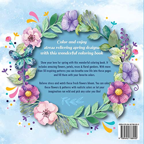 Spring Coloring Book for Adults: Fun & Stress Relieving Flowers & Patterns (Hobby Photo Illustrator Therapy) image 4