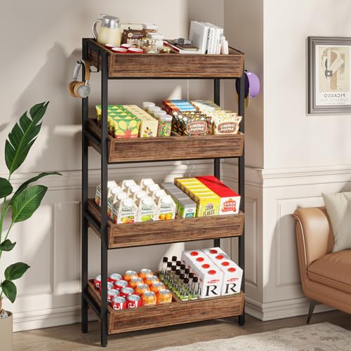 Tribesigns 4-Tier Retail Snack Display Shelf Snack Rack Display Stand with 4 Hooks Retail Shelves Racks for Vendors Store Supermarket and Home Kitchen