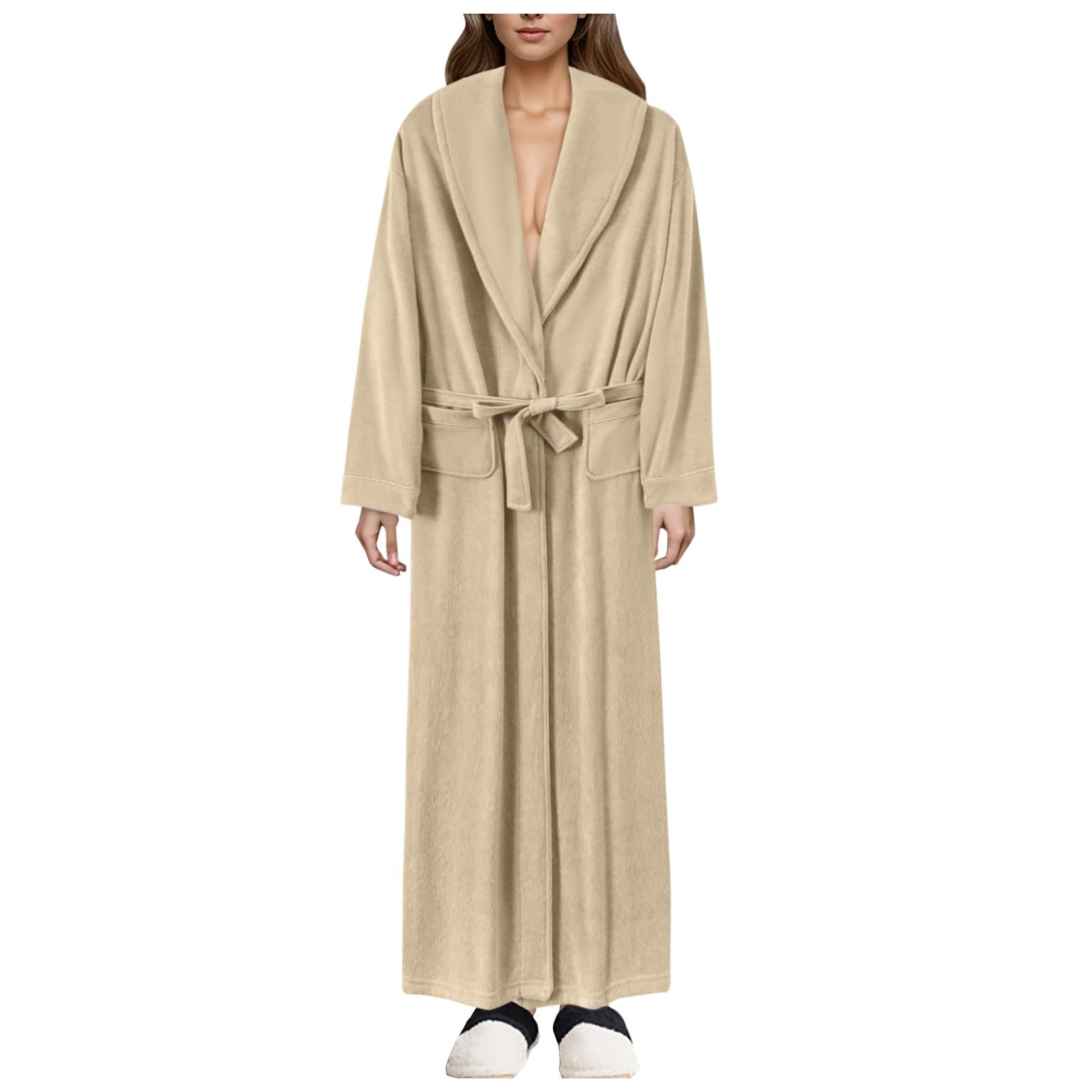 Genérico Albornoz para mujer 2026 absorbente de secado rápido y fino largo, franela, suave, invierno, casa, baño, color gris