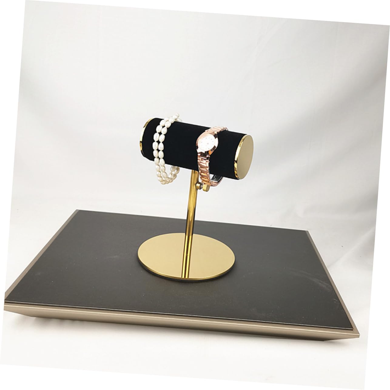 SHERCHPRY Espositore per Orologi in Acciaio Inox e Flanella, Nero, Elegante e Pratico per Tavolo da Cosmetici o Negozio, Display e Storage