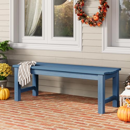 Image of Outdoor Bench Set of 2, 2-Person Patio Backless Benches, HIPS Weatherproof Garden Bench that Never Rot and Fade, Suit for Backyard, Church, Patio, Deck and Entryway (Blue)