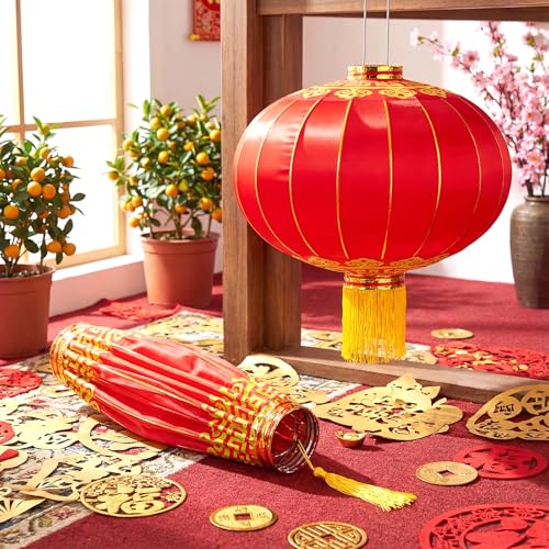 Baquler 2 Pcs Chinese New Year Lanterns 2026 Large 31.5 Inch Silk Chinese Lantern Traditional Hanging Lamp Mid Autumn Festival Decoration for Traditional Festival Celebration by Baquler - Image 3