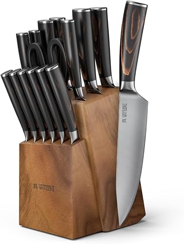 Juego de 15 piezas Yatoshi S Series - Juego de cuchillos de cocina profesional, acero inoxidable de alto carbono ultra afilado con mango ergonómico