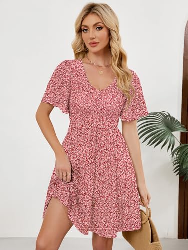 Image of UEAL Womens Cute Floral Smocked V Neck Flutter Sleeve Sundress with Pockets Casual Spring Summer Dresses for Women 2026