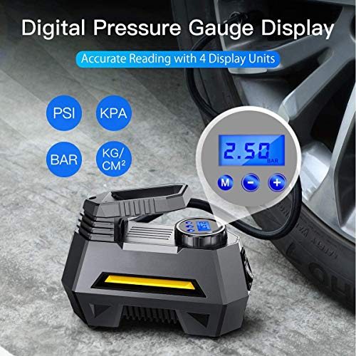 Image of EzLife Portable Air Compressor Tire Inflator EL-3631 | Car Tyre Pump with Digital Pressure Gauge (150 PSI 12V DC), Bright Emergency Flashlight - for Cars & Trucks (Portable Air Compressor)