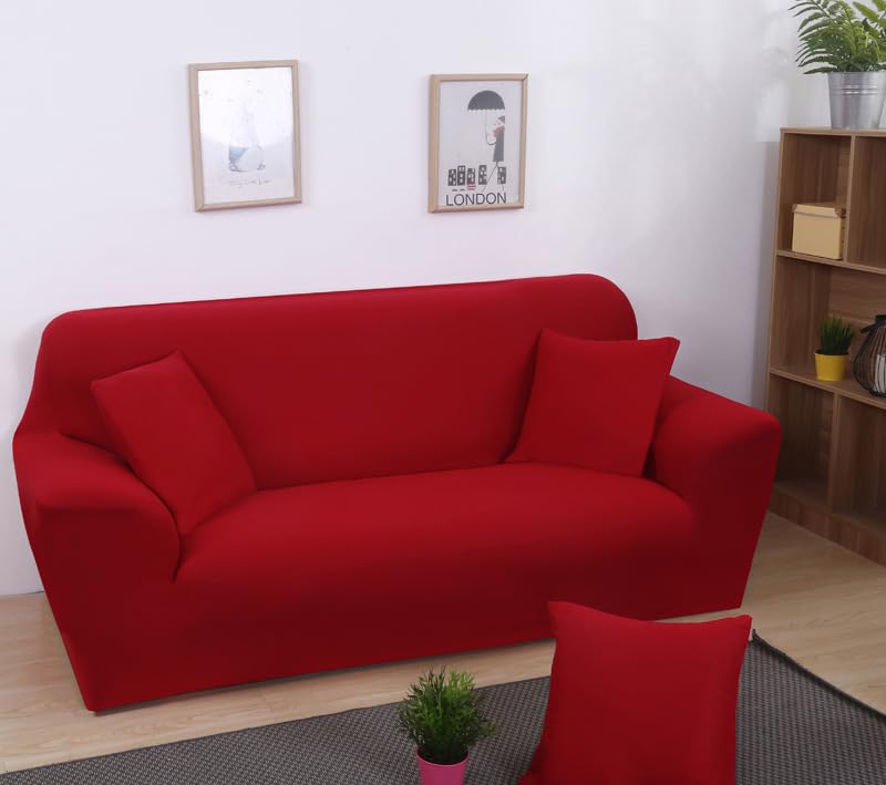Funda Sofa, Suave y Flexible Funda Sofa, Moda Fundas Sofas 3 y 2 Plazas Ajustables, Universal para familias Cubre Sofa, Protector Sofa con Brazos (2-Seater,Rojo)