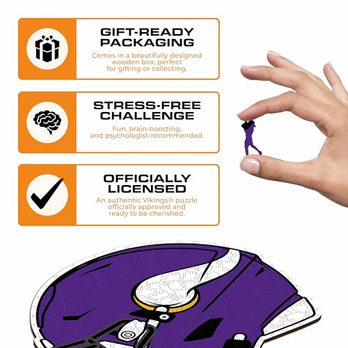 Iconic Puzzles, Minnesota Vikings Helmet, Wooden Puzzle officially licensed NFL, 100% sustainable - Image 3
