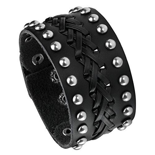 Eigso Vintage Retro Punk Braceler Wide Belt Wristband PU Leather Snap Button Clasp for Men Women