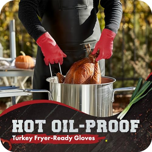 Image of KITCHEN PERFECTION Silicone Smoker Oven Gloves -Extreme Heat Resistant BBQ Gloves -Handle Hot Food Right on Your Grill Fryer&Pit|Waterproof Grilling Cooking Baking Mitts|Superior Value Set +3 Bonuses