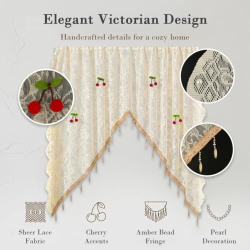 Image of HASTHIP Victorian Floral Sheer Curtain Valance for Windows