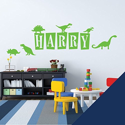 Personalised Name - Dinosaurs, T-Rex, Apatosaurus, Jurassic Era - Children's Bedroom Vinyl Wall Decal Sticker [Medium] [Cobalt]