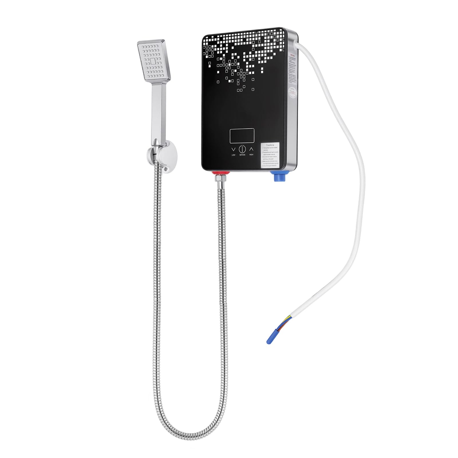 Scaldabagno elettrico 6500W con doccetta, indicatore di temperatura LED, mini scaldabagno montato a parete per doccia e cucina, funzione memoria, IPX24, protezione dall'acqua - 86-131°F (30-55°C)