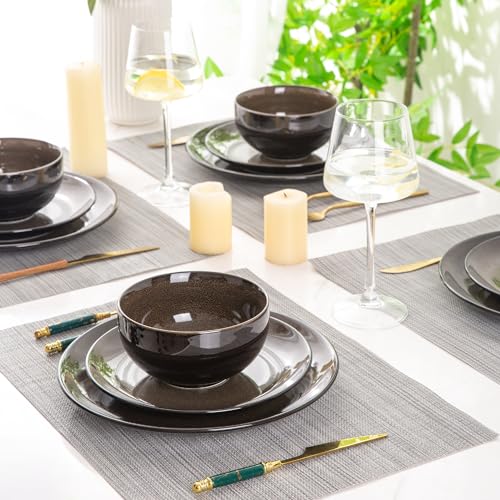 Image of LERATIO Ceramic Dinnerware Sets for 4,Stoneware Coupe Plates and Bowls Sets,Highly Chip and Crack Resistant | Dishwasher & Microwave & Oven Safe Dishes set,Reactive Glaze Dinnerware- Service for 4