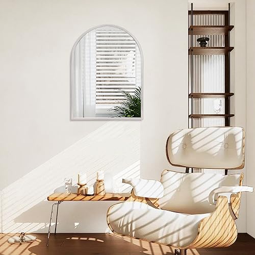 Image of Arched Bathroom Mirror, Silver Metal Frame Wall Mounted Mirror Vanity Wall Mirror for Bedroom Entryway Living Room Vanity 26 inchx18 inch