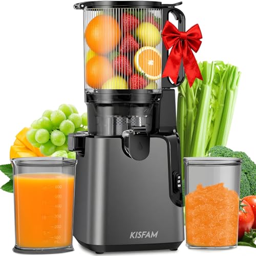 La Mejor Lista de extractores de jugos favoritos de las personas. 45 KISFAM Extractor de Jugo con Boca Ancha de 13 cm, Extractor de Jugos Prensado en Frío para Frutas y Verduras Enteras, Masticating Juicer Lento Profesional de 350W, Fácil de...