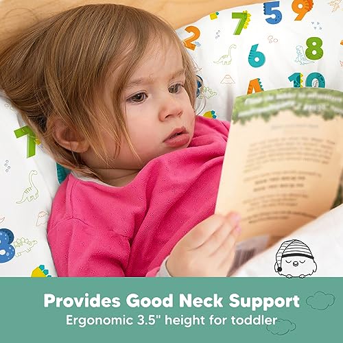 Image of Toddler Pillow with Pillowcase, 13x18 My Little Dreamy Pillow (Dino123) | Kids Travel Bed Pillow for Sleep, Organic Cotton Small Pillowcase, Soft, Breathable, Machine Washable, Toddlers 2-5 years old