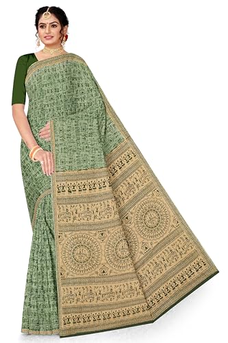 Image of TAMAIRA FASHION Mulmul Pure Cotton Saree For Woman Warli Printed |Office Wear Daily Wear Sarees For Women Without Blouse Piece(Available in 16 Colours)