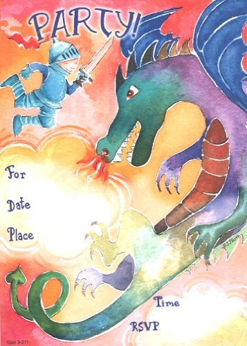 Lil Pickle Boys Dragon Invitations, Fill-in Style, 8 Pack