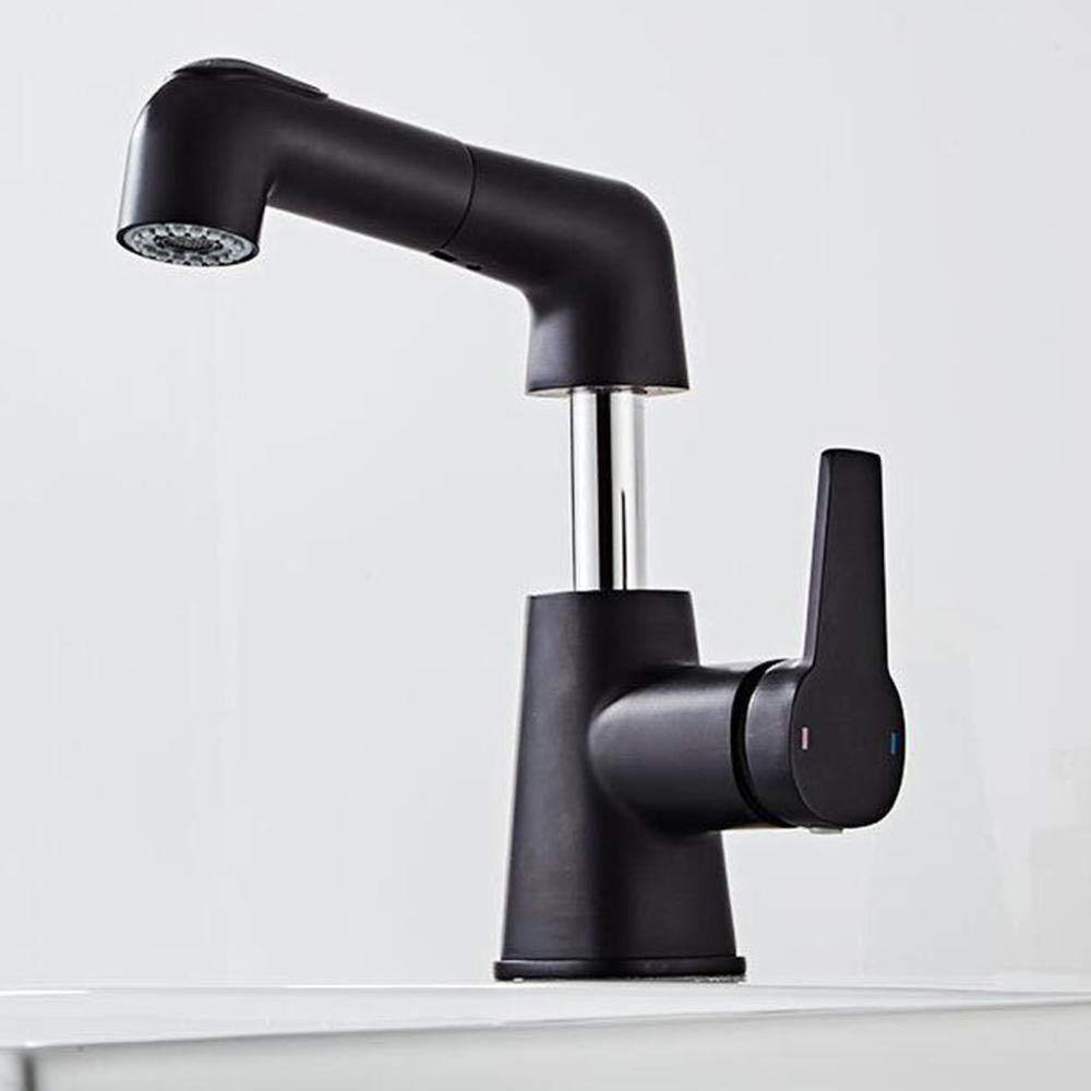 COSZWQDP Basin Mixer Tap with Pull Out Spray Bathroom Taps Brass Liftable Faucet Hot and Cold Water Sink Faucet-Black(Cromo)