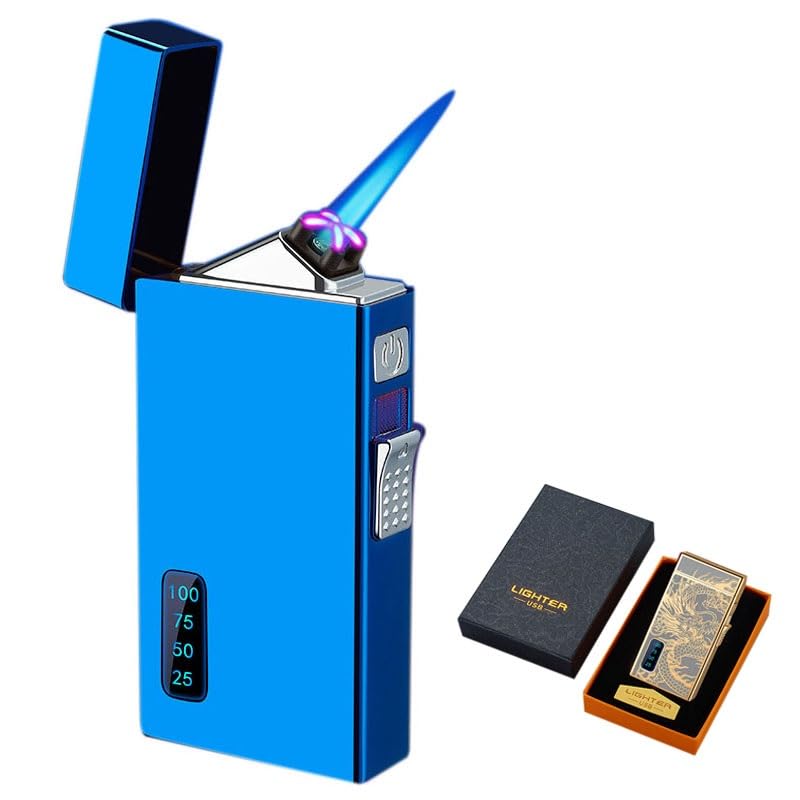 Antorcha de Plasma eléctrica Recargable por USB, 2 en 1, de Doble Arco y Llama a Chorro, de Gas butano Recargable(Blue)
