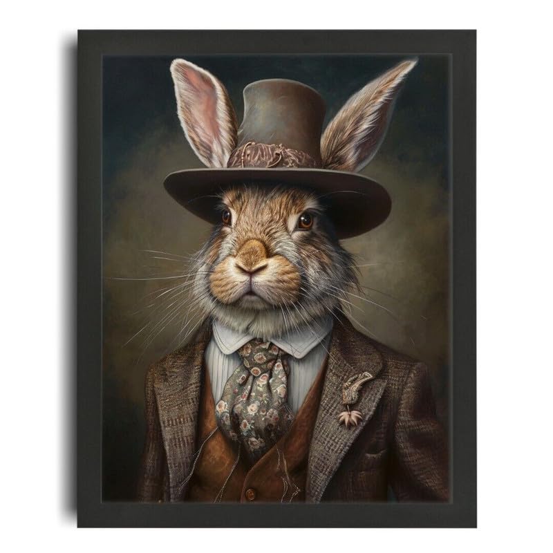 Poster lapin vintage en costume toile grand format A0 decoration murale retro
