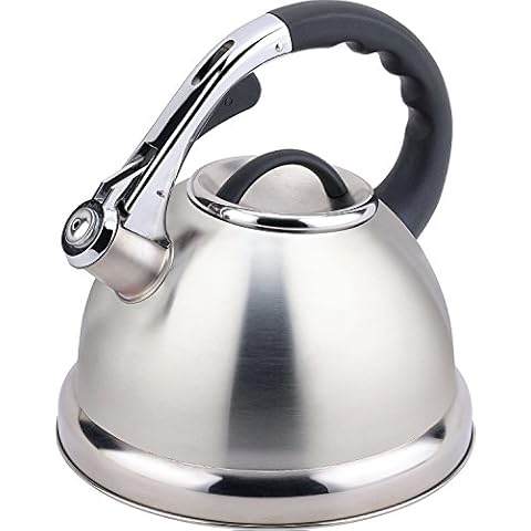 CookSpace (TM) Premium Stylish Stove Top Large 3.5 Litre Satin Stainless Steel Whistling Kettle with Soft Touch Handle and Push Button Spout Cover