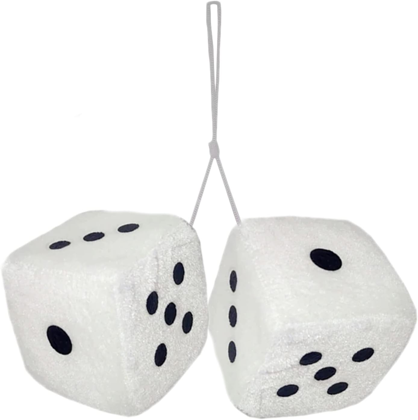 Vaygway Pair White and Black Fuzzy Mirror Dice for Car 3