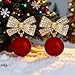 Christmas Bow Earrings for Women Trendy Rhinestone Bow Pearl Dangle Earrings Cute Stuff Christmas Decorations Jewelry Outfits for Women Stocking Stuffers Holiday Gift White Elephant Gifts