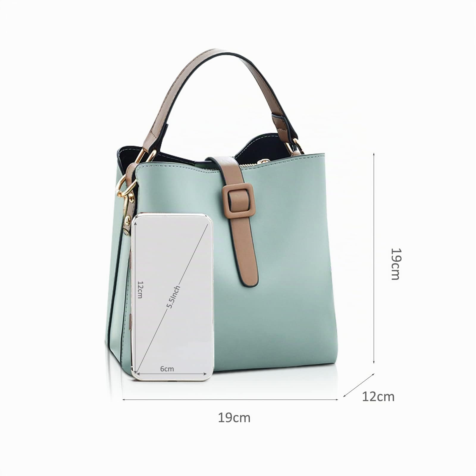 NICOLE & DORIS Piccola Borsa a Tracolla Borse a Mano da Donna Casual Borsa a Secchiello Borse in PU Pelle Morbida Elegante Borse a Spalla con Due Spallacci Verde