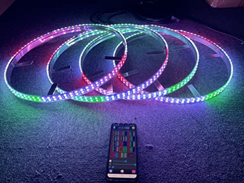 15.5'' Dream Color Chase RGB Double Row LED Wheel Light Dancing Flow Multi-Colors IP68 w/Turn Signal,Lock,Braking Functionand Can Controlled by Remote&APP Simultaneously