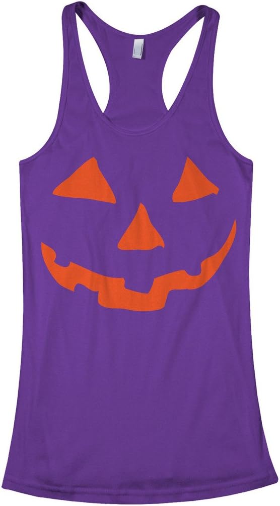 Threadrock Women's Orange Halloween Pumpkin Face Racerback Tank Top