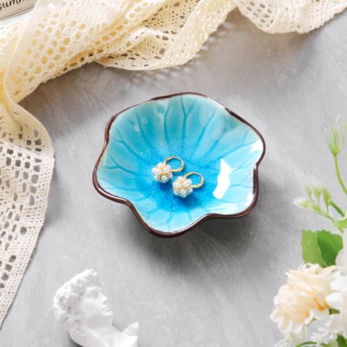 Image of Ice Cracking Leaf Jewelry Dish, Decorative Ring Holder Small Trinket Tray Bowl, Gifts for Daughter Mom Friends, Lake Blue.