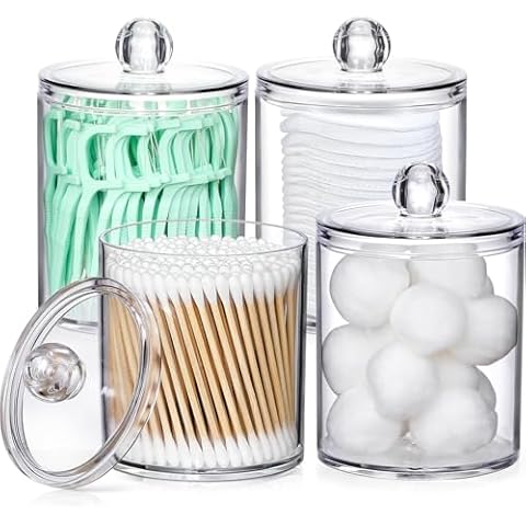 4 PACK Qtip Holder Dispenser for Bathroom Canister Storage Organization Cover