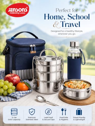 Image of JENSONS 3-Tier Stainless Steel Clip Lunch Box