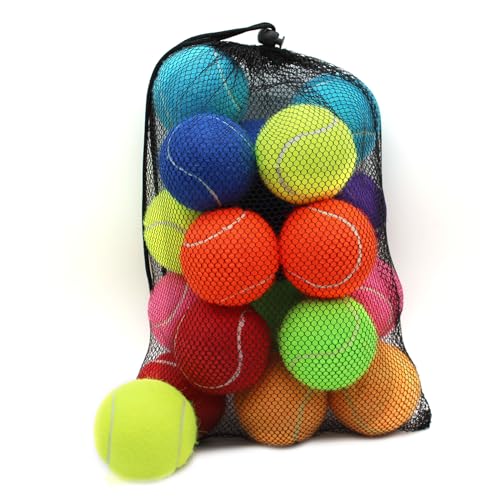 ZHUOKECE Tennis Balls 18 Pack Training Tennis Balls Practice Balls with Mesh Bag for Easy Transport Pet Dog Playing Balls fit for Beginner Training Ball (9 Multi-Color)