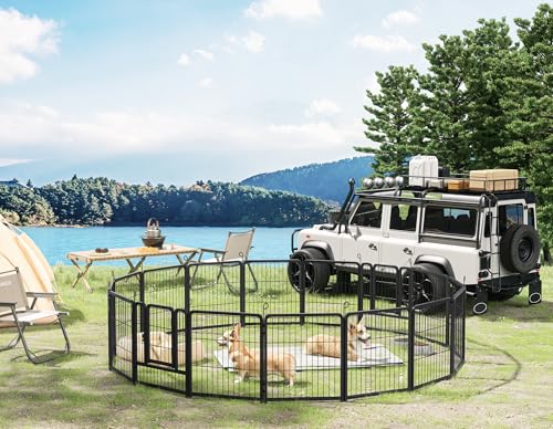 HOMIDEC Dog Pen, 8 Panel Puppy Pen with Door, High 60cm Indoor/Outdoor Dog Playpen, Portable Detachable Pet Run Enclosures for Puppies, Cats, Rabbits and Other Animals (Black) - Image 3