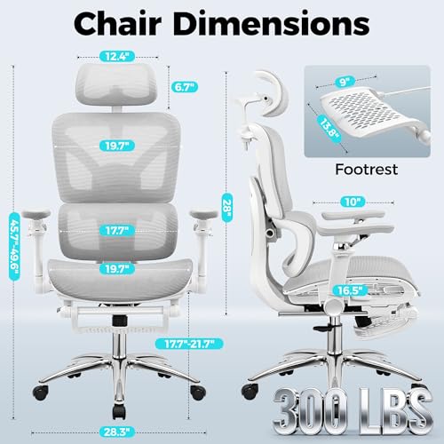 Image of Ergonomic Mesh Office Chair with Footrest, Big and Tall Home Desk Chair with 5D Flip-Up Arms, Adjustable Lumbar Support, Gaming & Executive Computer Chairs, Grey