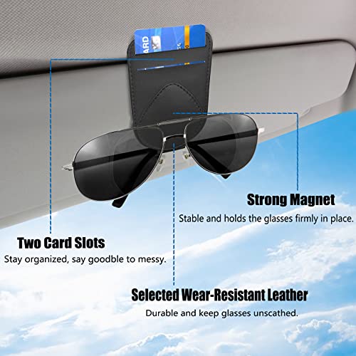 Herrontown Sunglass And Card Holder For Car Visor, 2 Card Slots Visor Glasses Clip, Strong Magnetic Visor Holder, Visor Accessories For Cars Suv(Black) #TOP1