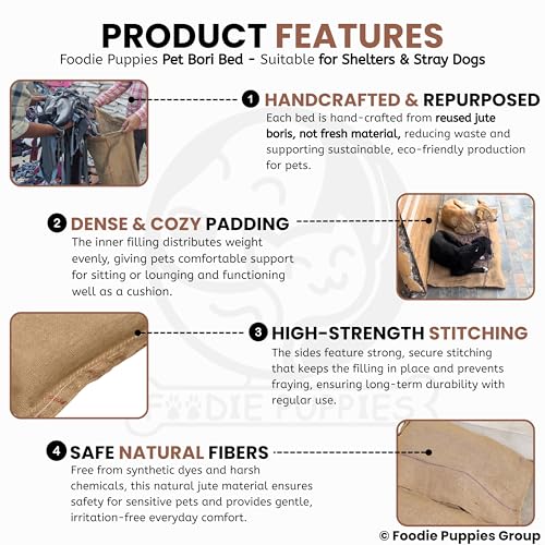 Image of Foodie Puppies Pet Bori Bed for Stray Dogs and Puppies | Jute Sack with 3.5Kg Shredded Cloth Filling | Durable, Comfortable & Sustainable Resting Gunny Bags Solution for Shelters (85 x 58 x 12 cm)