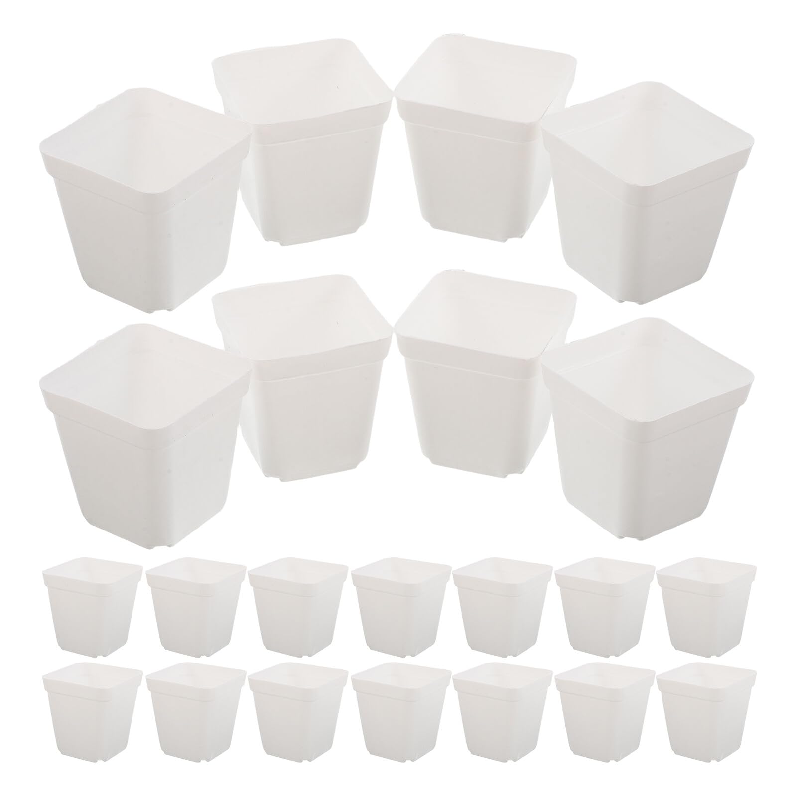 jojofuny Lot de 100 Pots Carrés en Plastique Blanc pour Pépinière Petits Godets de Semis avec Drainage Conteneurs de Propagation Compacts pour Jardinage D’Intérieur et Réutilisable