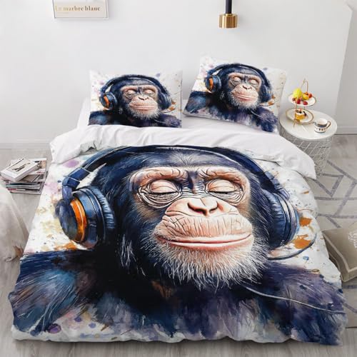Mono Orangután Funda Nordica Cama 135/150 Juvenil,Fundas para Edredón 200x200 con Cremallera,con Funda De Almohada,3D Microfibra Juego De Ropa De Cama para Niños,B10