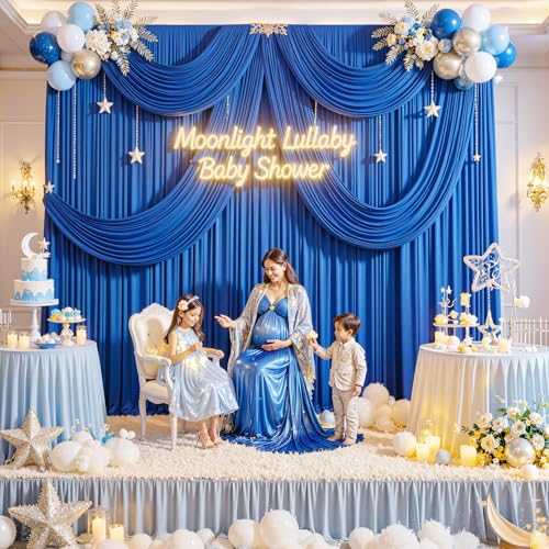10ft x 10ft Wrinkle Free Royal Blue Backdrop Curtains for Party Stage Wedding Ceremony Polyester Photography Backdrop Drapes Back Drop Cloth for Baby Shower Rod Pocket Home Sliding Door Decoration