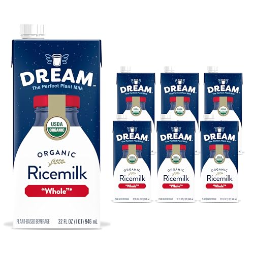 Dream Organic Whole Rice Milk, Vegan Dairy Alternative, Lactose-Free, Shelf Stable, Original, 32oz (Pack of 6)