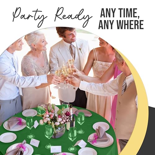 Image of Exquisite 66% Thicker Premium Emerald Green Round Tablecloth 0.5 Mil 6 Pack Plastic Table Cloth Disposable 84 Inch Round Plastic Tablecloth Won't Tear Easily Like Cheap Thin Brands