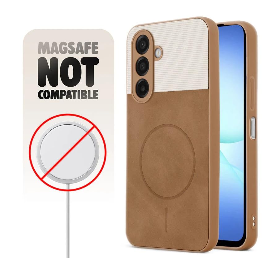 Image of Bintage CASE Dual-Leather Mac Safe Design Phone Case| Soft Touch Finish | Full Camera Protectection Back Cover Compatible for Samsung A26 / A17 / F17 / M17 - White & Nut Brown